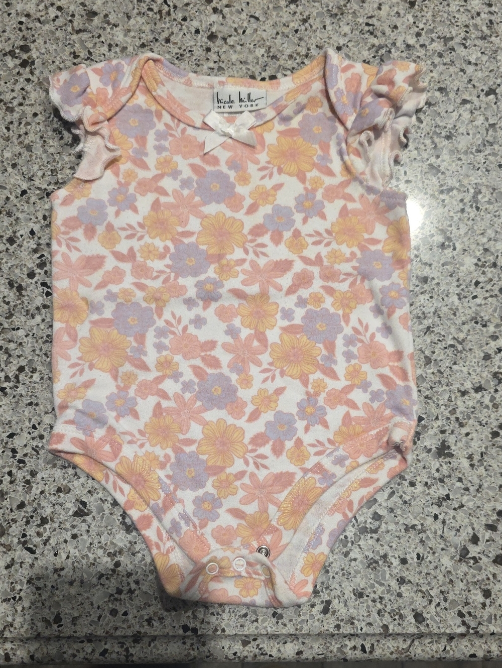 Nicole Miller Peach & Lavender Floral Ruffle-Sleeve One-Piece